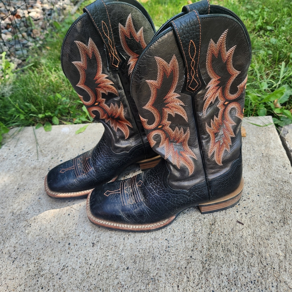 Ariat Tombstone Western Bkack Boot with Red-Orange Stitching